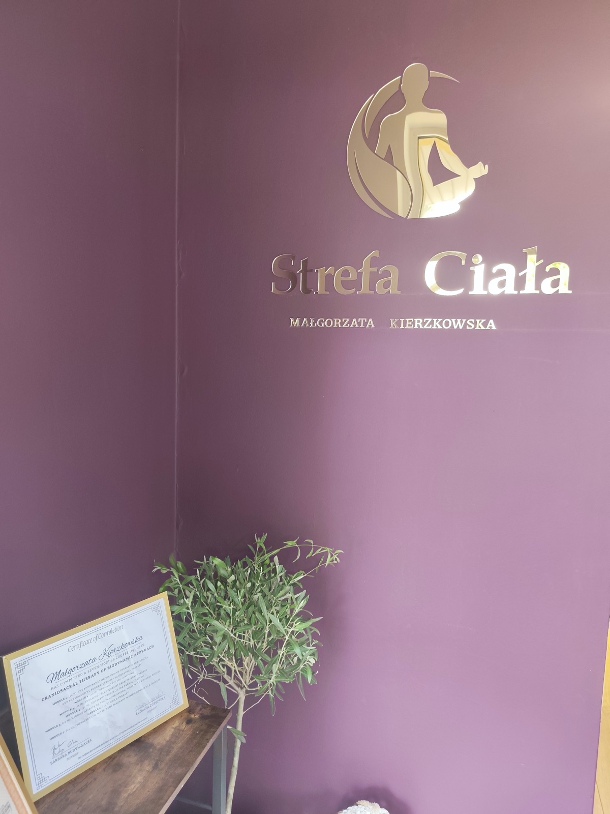 Podświetlana lada recepcyjna z logo Strefa Ciała